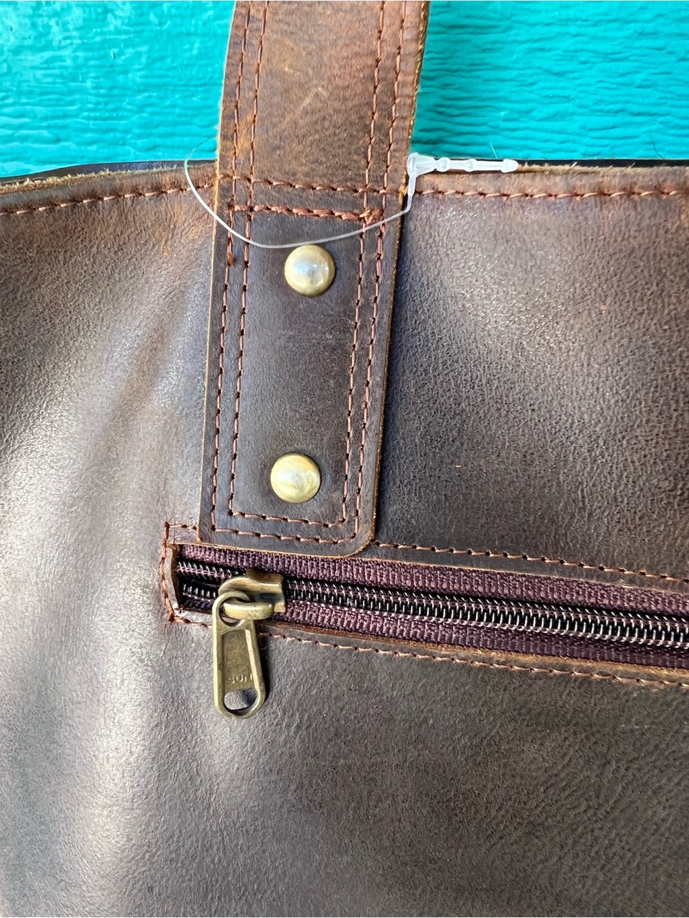 MYRA DISTRESSED BROWN LEATHER TOTE BAG WITH COW HAIR PANEL LARGE - Picture 5 of 8
